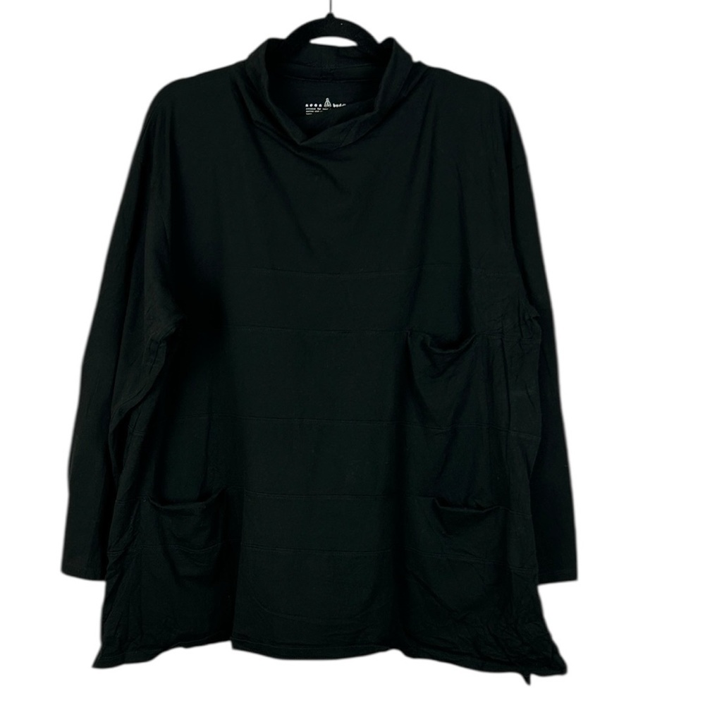 Neon Buddha Lagenlook Casual Cotton High Neck Long Sleeve Tunic Top XL Black